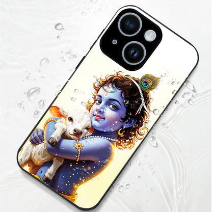 iPhone 15 Premium Acrylic Shockproof Glass Back Case (Cute Krishna)