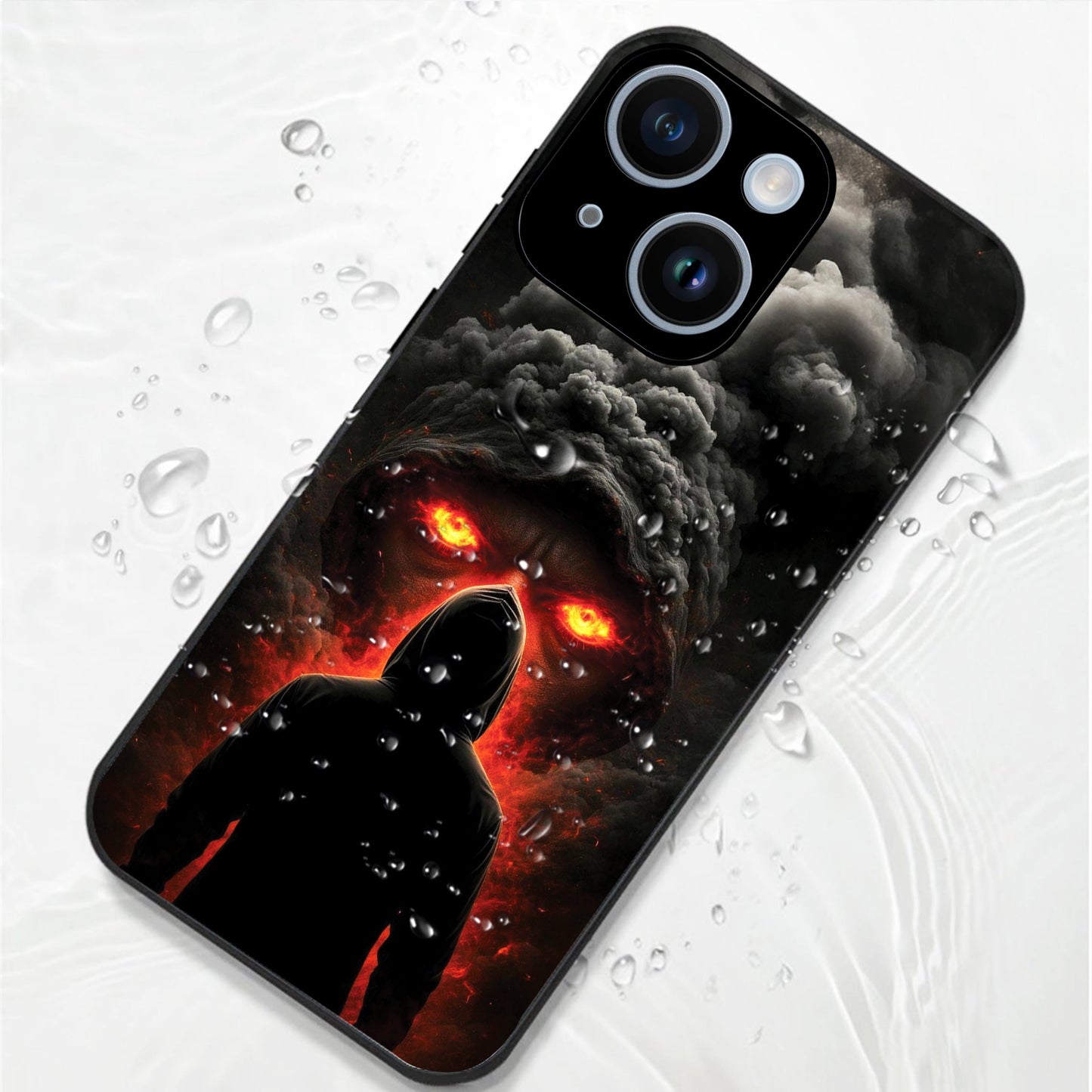 iPhone 15 Premium Acrylic Shockproof Glass Back Case (Dark Flame)