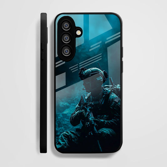 Samsung Galaxy A36 Premium Acrylic Shockproof Glass Back Case (Soldier Case)