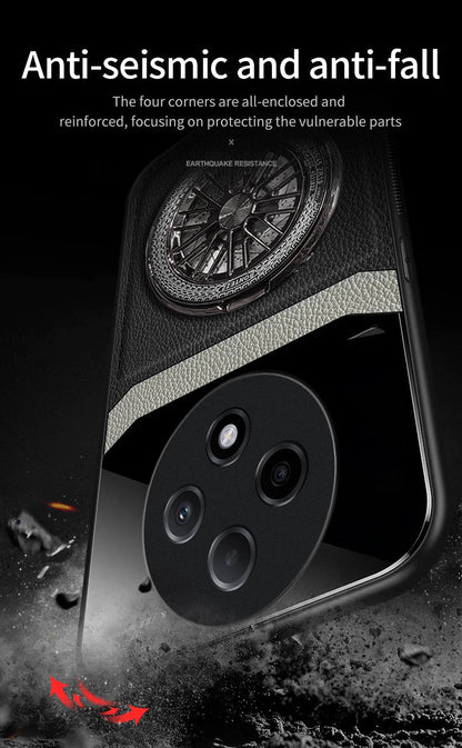 Oppo F27 Pro+ 5G Original Luxury Leather Lens Wheel Ring Stand Case