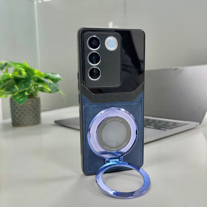 Vivo V27 5G Original Luxury Leather Lens Magnifier Ring Stand Case