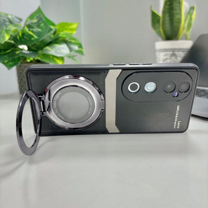 Vivo V40 Pro 5G Original Luxury Leather Lens Magnifier Ring Stand Case