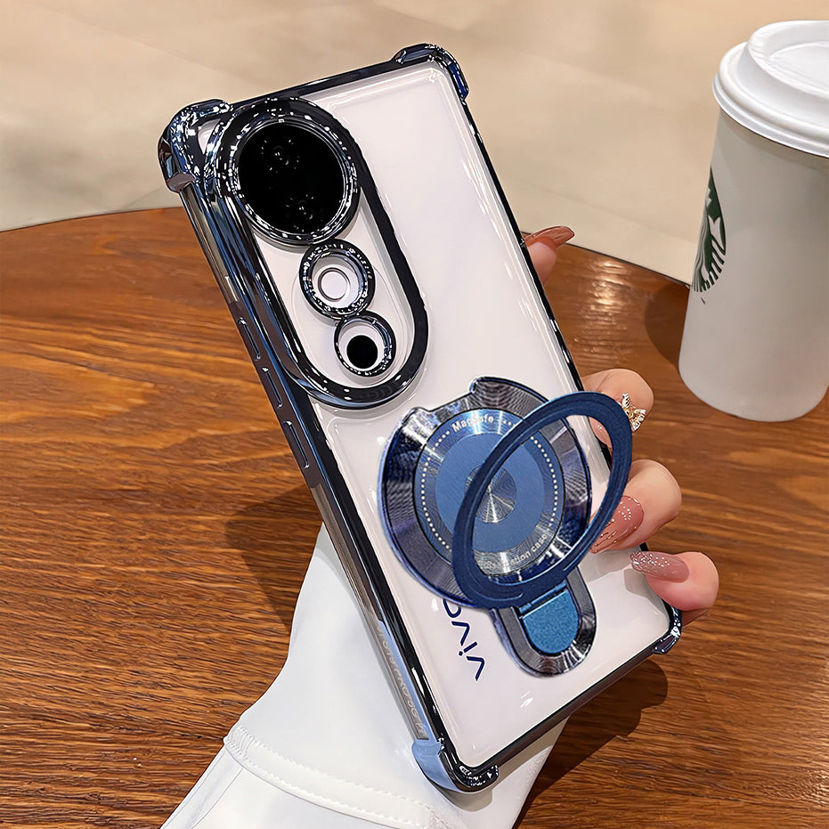 Vivo V40 Pro 5G Luxury Four Corner Invincible Bracket Ring Stand Case ...